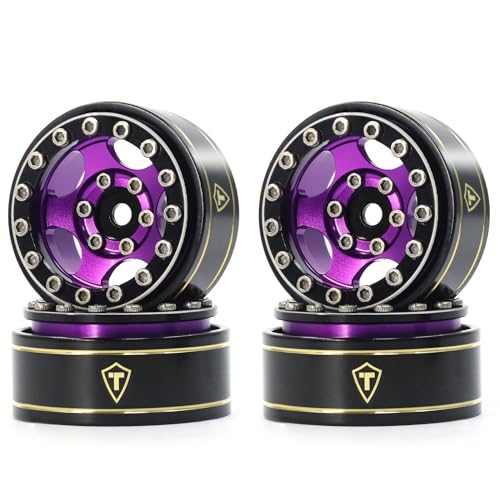 Treal 1.0 Beadlock SCX24 Wheels (4P) Classic 5-Star 1" Micro Beadlock Wheels for Axial 1/24 Deadbolt Betty C10 Gladitor Bronco 27.3g (Black-Purple) - color: Black-Purple