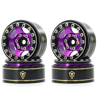 Treal 1.0 Beadlock SCX24 Wheels (4P) Classic 5-Star 1" Micro Beadlock Wheels for Axial 1/24 Deadbolt Betty C10 Gladitor Bronco 27.3g (Black-Purple) - color: Black-Purple