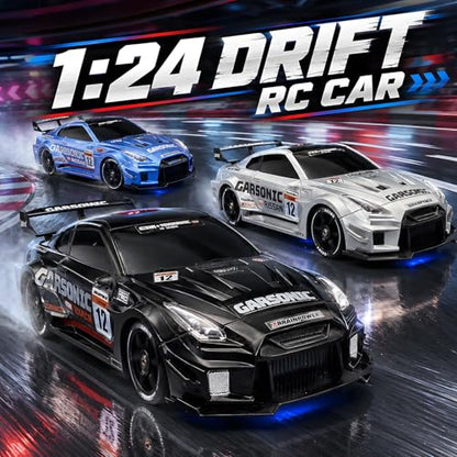 1:24 RC Drift Car for Kids,4WD 2.4GHz 28KM/H High Speed Remote Control Car, Racing Sport Toy Car with LED Lights,Drifting Tires＆Two Batteries (Blue-24G) - color: Blue-24g