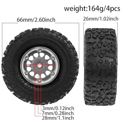 REDSPIDER 1.3 Aluminium Alloy Beadlock Wheels and Crawler Tires 1/24 RC Muddy Swamp Tyre 7mm Hex Fit for 1/18 1/24 Axial Trx4m SCX24 AX24 FCX24 RC Crawler XC-1 RTR CR-18P EVO (Silvery) - color: Silvery