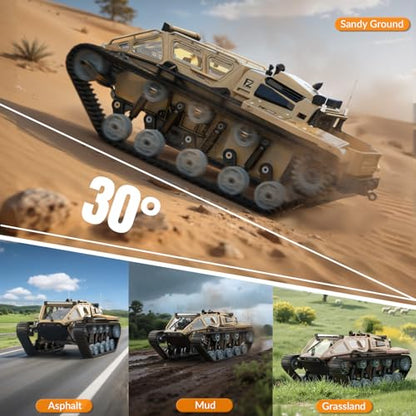 RC Tank, 1:16 Remote Control Truck for Beginners & Adults | Off-Road RC Trucks, 4WD Crawler, 360° Rotating Drifting, 2 Batteries - color: Yellow, size: 1:16