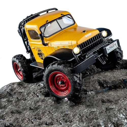 FMS FCX24S Power Wagon S 1/24 RC Crawler, Brushed 4x4 RTR Rock Crawler with Portal axle, 2-Speed Transmission, PC Hard Body – RC Car for Adults and Gift - color: Yellow