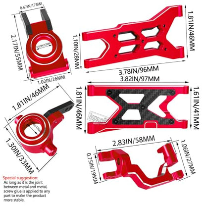 RC Carbon Fibre Front Rear Suspension Arms Rear Hubs Front Steering Block Knuckles & C-Hubs Caster Blocks Upgrades Parts for 1/10 Senton/Granite/Vorteks3S Blx & Mega 550 RC Car.Red - color: Red(for 1/10)