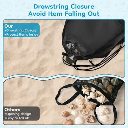 BROTOU Pool Toys Bag, Mesh Beach Bag Drawstring Toys Bag | Swim Pool Toys Balls Storage Bags Gym backpack, Beach Toy Shells Organizer - color: Black Backpack-s