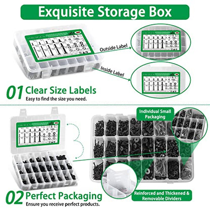 1500PCS Screw Assortment Kit, M2-M6 10.9 Alloy Steel Hex Flat Cap Bolts | With Nuts & Flat Washers & Lock Washers & Wrench, Black Zinc Plated High-Tensile, Length 10-20mm, for 3D Printing, DIY, Home - size: M2 M3 M4 M5 M6 1500pcs 1