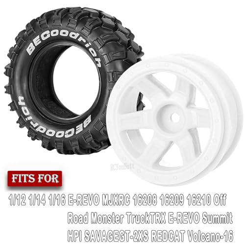RC Wheels and Tires Off Road Monster Truck TRX E-REVO Summit HPI SAVAGEGT-2XS REDCAT Volcano-16 for 1/12 1/14 1/16 E-REVO RC 16208 16209 16210,Rc Plastic Wheels,White - color: White- (Rc Wheelstires)
