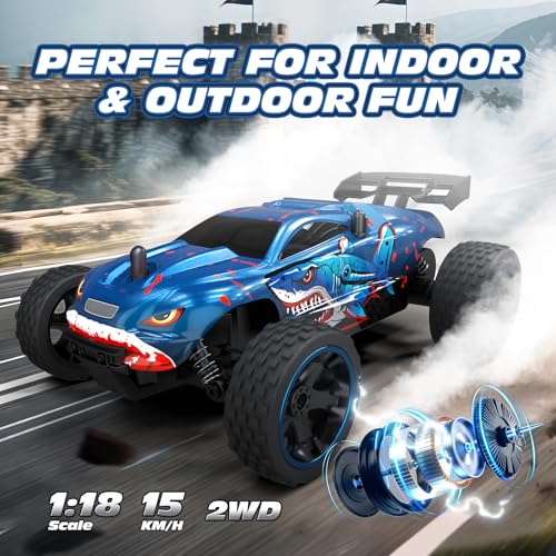 Tecnock RC Cars for Kids, 1:18 Scale 2WD RC Car with USB-C Easy Charging, 2.4GHz Remote Control Car with LED Lights & 50 Mins Playtime, Toys Gifts for Boys & Girls Ages 8-12 - color: Navy Blue