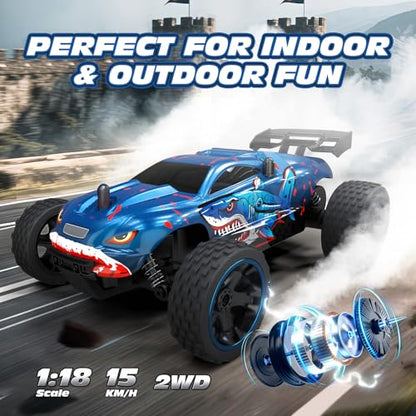 Tecnock RC Cars for Kids, 1:18 Scale 2WD RC Car with USB-C Easy Charging, 2.4GHz Remote Control Car with LED Lights & 50 Mins Playtime, Toys Gifts for Boys & Girls Ages 8-12 - color: Navy Blue