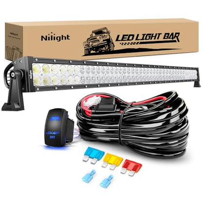 Nilight 42Inch 240W Spot Flood Combo Led Light Bar Off Road Driving Lights Boat Lights Fog Light 12V On/Off 5 Pin Rocker Switch Power 14AWG Wiring Harness Kit-1 Lead for Trucks - size: 42Inch 240W Light Bar +Wiring Harness