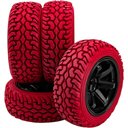 75mm/2.95'' Rubber Tires & Plastic Wheel Rims 12mm Hex Hub Compatible with Traxxas 4tec 2.0 HSP Tamiya HPI Kyosho 1/10 On-Road Touring Car, WLtoys 1/14 144001 RC Buggy (Red) - color: Red