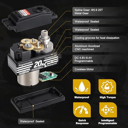 HobbyPark Low Profile Servo 0.06sec Ultra Fast Speed Steering Servo 20kg fit 1/8 1/10 RC Touring Cars Drift for Tamiya TT02 HPI RS4 Kyosho Fazer Mk2 MST Traxxas 4Tec XRAY Yokomo Team Associated Xpress