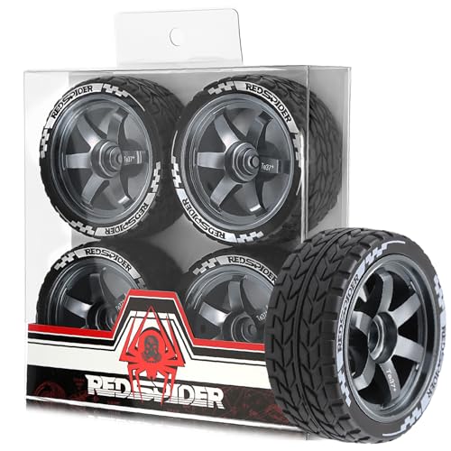 REDSPIDER•1/10 On Road Tires and Aluminum Wheels（4PCS） 12mm Hex RC Rally Racing Tyres OD 2.56" for Tamiya TT01 TT02 XV01 TA06 A959 PTG2 HPI KYOSHO PTG2 (Titanium) - color: Titanium