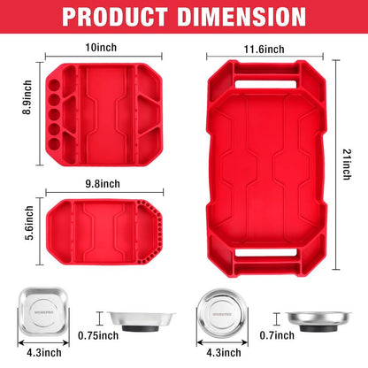 WORKPRO 5-Piece Tool Organizer, Non-Slip Flexible Tool Tray Set | 3-Piece Silicone Tool Mats, 2-Piece Magnetic Parts Tray, Tool Box Organizer Tray, Only Parts Tray Magnetic