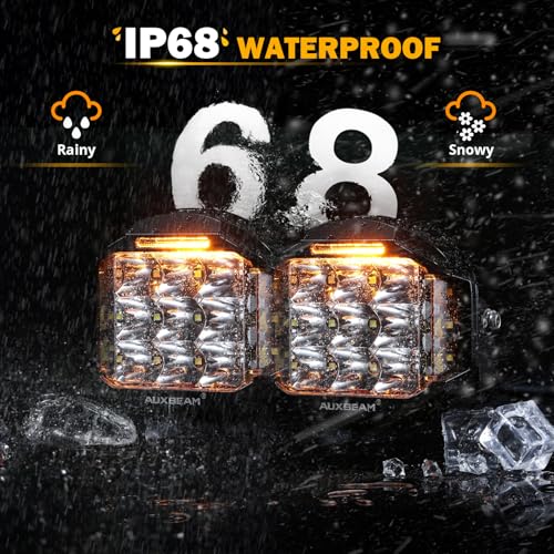 Auxbeam 5" 168W Round LED Offroad Light Pod with Amber DRL, V-MAX Series 16440LM Side Shooter LED Offroad with 270° Beam & Amber Covers, Auxiliary Driving Light for Truck ATV Jeep Ford | Spot Flood Combo Light Pods, 168W 16440LM Light Output, 3 Lighting M