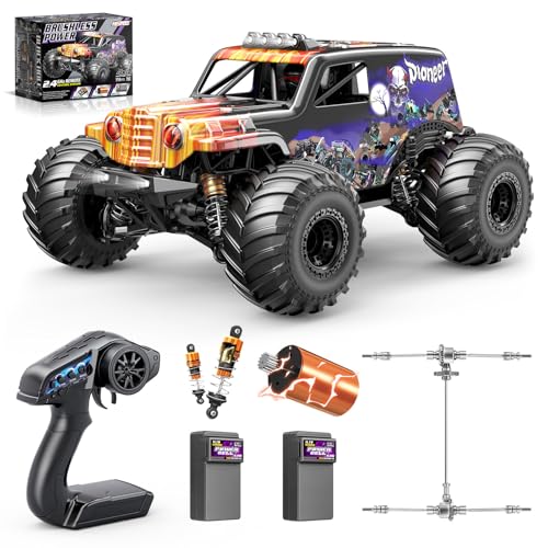 1/14 Brushless RC Cars for Adults, Max 42mph Oil Shock Absorber Electric 4WD High-Speed Off-Road RC Car, Remote Control Car for Adults RC Truck with Two 3S LiPo Batteries 1200 mAh - color: Purple