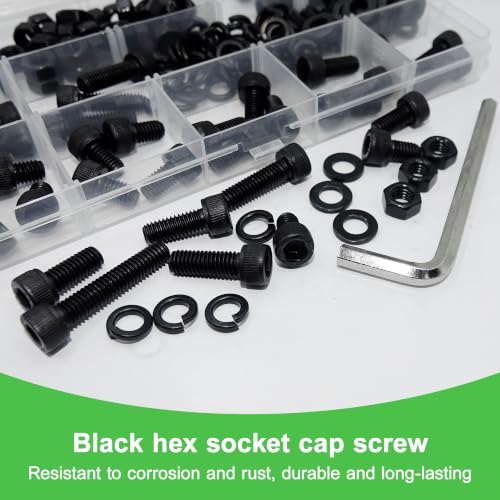 177 Pieces M6 x 8/10 /12/14 /16/18 /20 /30mm Socket Head Screws M6 Long Screws Metric Screws Bolts Washers Nuts Kit Machine Screw Assortment Kit 12.9 Grade Alloy Steel Fully Threaded for Furniture - size: M6x8/10/12/14/16/18/20/30mm-177Pcs