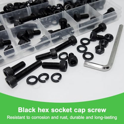177 Pieces M6 x 8/10 /12/14 /16/18 /20 /30mm Socket Head Screws M6 Long Screws Metric Screws Bolts Washers Nuts Kit Machine Screw Assortment Kit 12.9 Grade Alloy Steel Fully Threaded for Furniture - size: M6x8/10/12/14/16/18/20/30mm-177Pcs