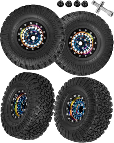 1.9 Beadlock Tire for 1/10 RC Crawler SCX10 90046 AX103007 TRX4 TRX6 Gen7 8 D90 VS4-10 MST CFX, Aluminum Deep Wheel w/Rubber Tires&Super Heavy Brass,1.9" Wheels and Tires,Colour - color: Colour（4pcs）