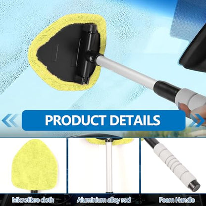 Wuyaoyao Car Windshield Cleaning Tool, Car Windshield Window Cleaner, Auto Window Glass Cleaning Kit with Extendable Handle & Reusable Microfiber Pad & Spray Bottle, Universal Car Accessories (Yellow) - color: Yellow