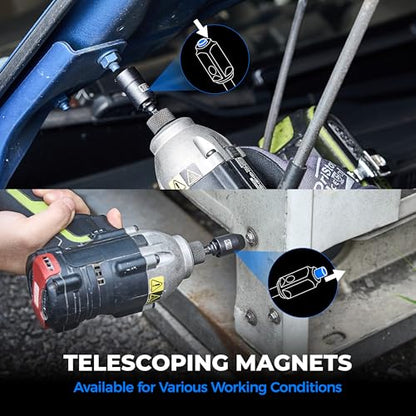 toolant Magnetic Nut Driver Set, SAE, 7-Piece | Five SAE nut driver sizes, short and long socket adapters, telescopic magnetic adapters, impact-driver use - style: Interchange Nut Driver