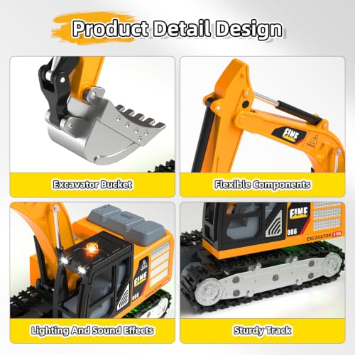 1/64 Remote Control Excavator, 2.4G RC Mini Construction Toys Birthday Gift | Remote Control Cranes,Mini Rechargeable Truck,2 in 1 Transform Lift Fork & Hook, w Sound Light, Toy RC Construction Vehicles - style: excavator