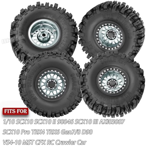 Aluminum 2.2 Wheel Tires for 1/10 SCX10 SCX10 II SCX10 III SCX10 Pro TRX4 TRX6 Gen7/8 D90 VS4-10 MST CFX RC Crawler Car,2.2 Beadlock Wheel Off Road Buggy Rally RC Truck Tires,Titanium - color: Titanium - (4pcs Tires)