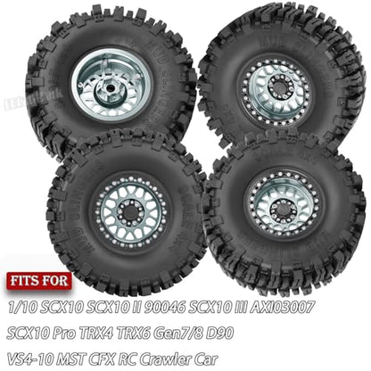 Aluminum 2.2 Wheel Tires for 1/10 SCX10 SCX10 II SCX10 III SCX10 Pro TRX4 TRX6 Gen7/8 D90 VS4-10 MST CFX RC Crawler Car,2.2 Beadlock Wheel Off Road Buggy Rally RC Truck Tires,Titanium - color: Titanium - (4pcs Tires)