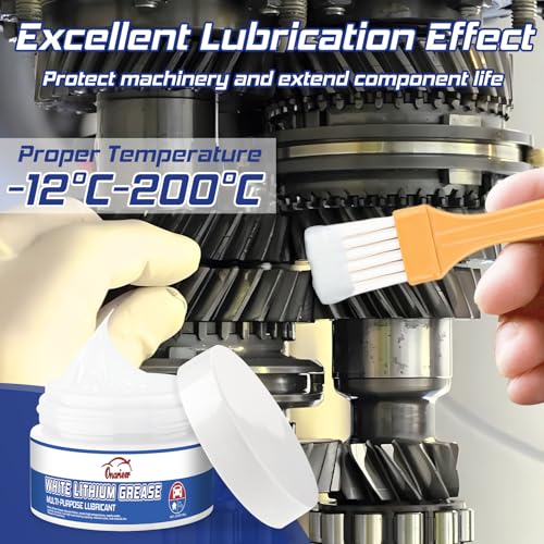 White Lithium Grease, Multi-Purpose Lubricant Lithium Grease with Brush, Garage Door Hinge Lubricant for Metal-to-Metal Applications, Ideal for Automotive, Marine, and Industrial Use (3.5oz)