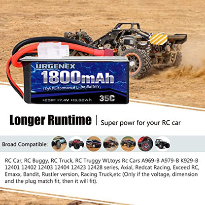 7.4V Lipo Battery 2S 35C 1800mAh Rechargeable RC Battery Pack with Deans T Plug Campatibal with Most 1/10, 1/16 Scale RC Cars Trucks and 7.4V 1to2 USB Lipo Battery Charger
