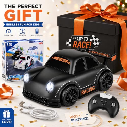 BYTEWAR 3-in-1 Remote Control car for Toddlers, Drift Follow Escape Modes | One-Key Auto Showcase Simulated Sounds and Headlights, Kids Toys for Age 3+ - color: Black Car
