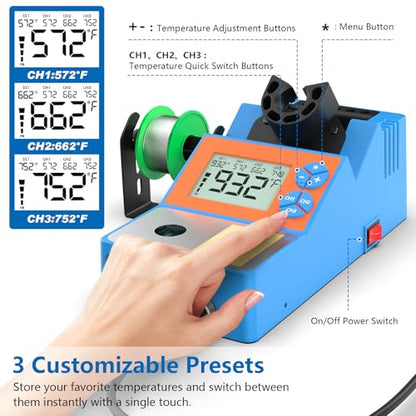 Soldering Station, 140W Digital Display Soldering Iron Station Kit with 2 Helping Hands, 356°F-932°F, Auto Sleep, °C/°F Conversion, Solder Wire, 5 Tips, Solder Sucker, Tweezers, Tip Cleaner, Blue - color: Blue