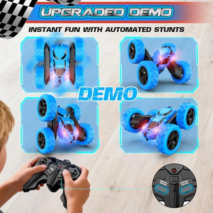 cosone Blue RC Stunt Car for Boys Kids | 2.4GHz Remote Control, 360° Spins & Double Sided Driving, LED Headlights, USB-C Rechargeable, Ages 4-8 8-12 - color: Blue Pro