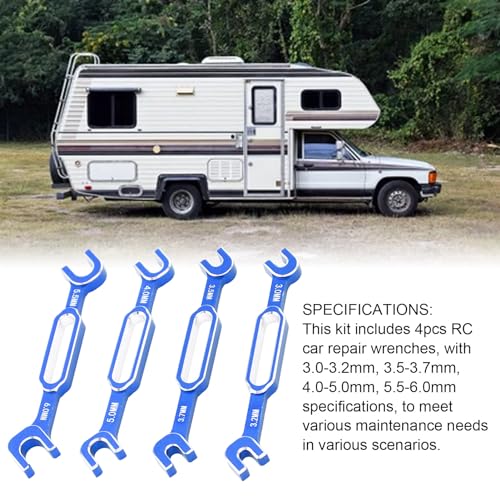 CCYLEZ RC Car Wrench, High Strength Aluminum Alloy Turnbuckle Nut Remover Tool Set for RC Drift Cars and RVs 4PCS 3.0-6.0mm - color: Blue