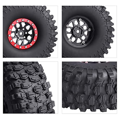 HobbyPark 1.9 Beadlock Wheels and Tires Height 4.72inch 120mm Soft Rubber Good Grip, Mounting Tool for TRX4 Axial SCX10 II III Redcat Gen8 Gen7 1/10 RC Crawler w/Foam,Set of 4 (Red Rings) - color: Red Rings