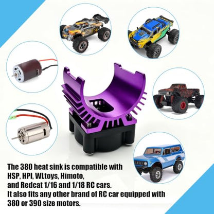 Aluminum 380/390 Motor Heatsink Cooling Fan with Y Cable Dupont Fits for 16101 16102 16103 16104 16106 16201 SCY JJRC C8805 MJX HBX HSP Wltoys Himoto Redcat 1/16 1/18 RC Car (Purple) - style: Purple