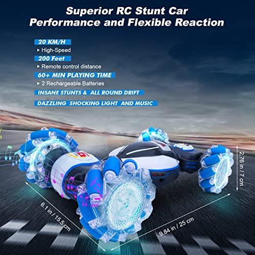 Fosgoit Gesture Sensing RC Stunt Car, Toys for Boys Girls 6-12 Year Old | Remote Control Car, Gifts for Boys and Girls Age 6+, 360° Rotate RC Car with Lights and Music, Gesture Sensing Rc Stunt Car - color: Blue-white