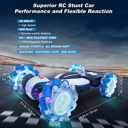 Fosgoit Gesture Sensing RC Stunt Car, Toys for Boys Girls 6-12 Year Old | Remote Control Car, Gifts for Boys and Girls Age 6+, 360° Rotate RC Car with Lights and Music, Gesture Sensing Rc Stunt Car - color: Blue-white