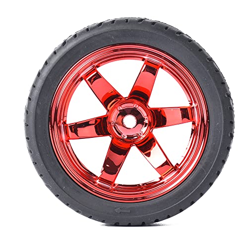 4PCS RC Car Rubber Tires and Plastic Wheels Rims Compatible with 1/10 Scale On Road Touring Racing Flat Drift Car for HSP HPI Tamiya (Red) - color: Red