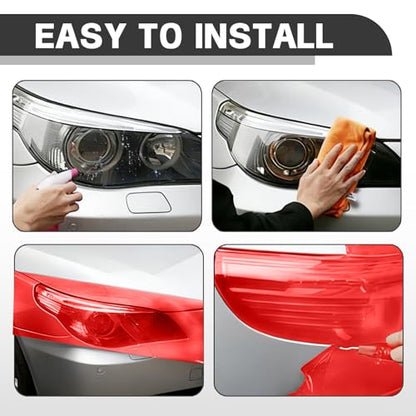 Car Lamp Film 12 X 48inch Cuttable and Stretchability, Non-Marking Self-Adhesive Decals Car Decor, Car Headlight Taillight Fog Lamp Packaging Protective Film, Red - color: Red