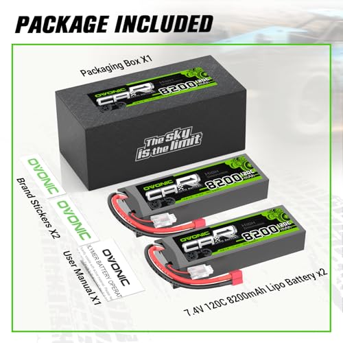 OVONIC 2S Lipo Battery 7.4V 8200mAh 120C Lipo with T Connector (2 Pack)