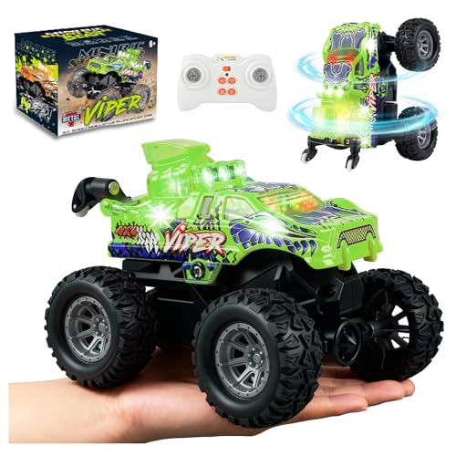 BEZGAR Monster Truck Toys - 2.4GHz 1:64 Remote Control Car with Colorful Lights, 360° Spins, Metal Shell - Remote Control Monster Truck for Boys Girls Age 6, 7, 8, 9, 10 Years Old(Green) - color: Green