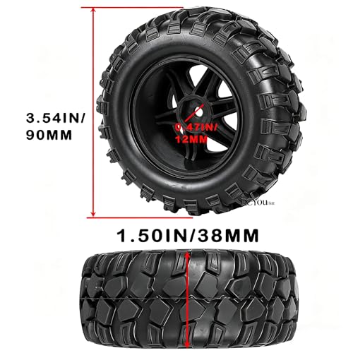 RC Wheels and Tires Off Road Monster Truck TRX E-REVO Summit HPI SAVAGEGT-2XS REDCAT Volcano-16 for 1/12 1/14 1/16 E-REVO RC 16208 16209 16210,Rc Plastic Wheels,Black - color: Black- (Rc Wheels Tires)