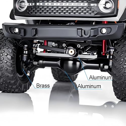 AMK SCX24 Axles +8mm Wide CNC Aluminum Front & Rear Axle Set with Brass Steering Knuckles, 3-Section CVD Drive Shafts (52° Max Steering Angle) for Axial SCX24 1/24 RC Crawler Upgrade Parts
