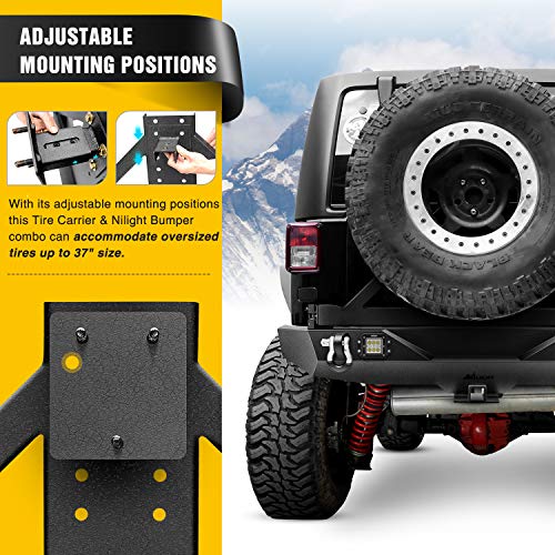 Nilight Rear Bumper & Spare Tire Rack & Hitch Receiver w/2 LED Lights Compatible for 2007-2018 Jeep Wrangler JK for 2007-2018 Jeep Wrangler JK & Unlimited - color: Rear Bumper & Spare Tire Rack
