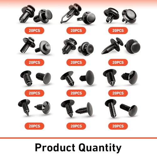 240 PCS Bumper Retainer Clips, Multiple Sizes Car Fender Fastener Rivets, Push Sturdy Material Auto Body Door Panel Trim Panel Fender Retainer Set, Universal for Car, SUV, Truck (Black)