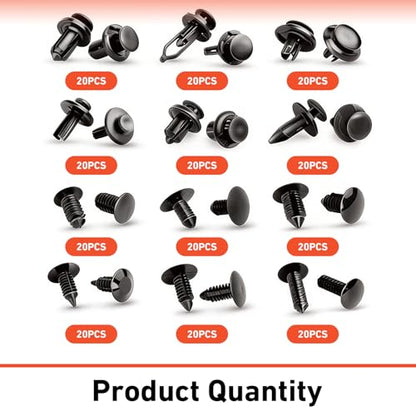 240 PCS Bumper Retainer Clips, Multiple Sizes Car Fender Fastener Rivets, Push Sturdy Material Auto Body Door Panel Trim Panel Fender Retainer Set, Universal for Car, SUV, Truck (Black)