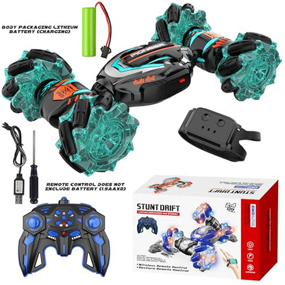 Gesture Sensing RC Stunt Car, Hand Controlled Remote Control Twist Cars | 4WD Remote Control Car with Lights, Music & Spinning Stunt, Birthday Toy Gift for Kids Boys Girls Age 6 7 8 9 10 11 12 - color: Black Blue