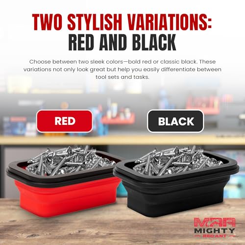 Magnetic Parts Tray Set 3-Pack - Collapsible Silicone Magnetic Tray with Strong Base - Multi-Size (Red) - color: Red