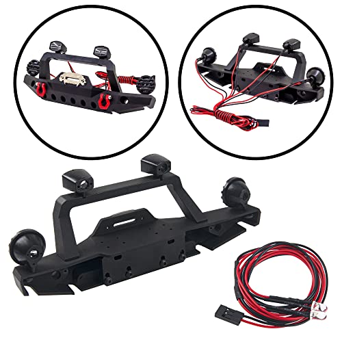 Aluminum Front & Rear Bumper with LED Headlights Tow Hook Spare Tire Carrier Compatible with Traxxas TRX4 TRX-4 Axial SCX10 SCX10-II 90046 90047 SCX10-iii AX10300 1/10 RC Crawler Car