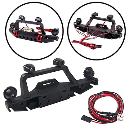 Aluminum Front & Rear Bumper with LED Headlights Tow Hook Spare Tire Carrier Compatible with Traxxas TRX4 TRX-4 Axial SCX10 SCX10-II 90046 90047 SCX10-iii AX10300 1/10 RC Crawler Car